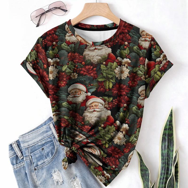 

Женская футболка с принтом «Рождественский снеговик, лось, снежинка» больших размеров, повседневный короткий рукав, топ для весны и лета, женская одежда больших размеров 6XL