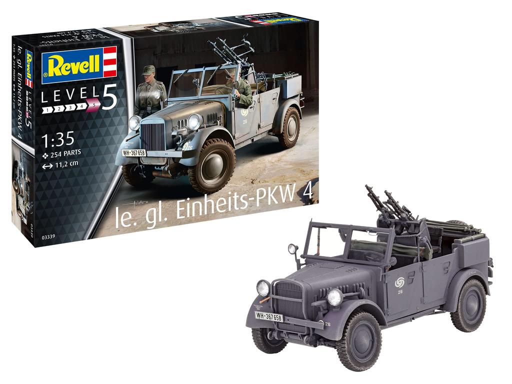 Revell Scale German Light 4WD Vehicle Plastic Model Kit Molded In Color 1/35 Einheits-PKW Kfz.4 Anti-Aircraft 03339,
