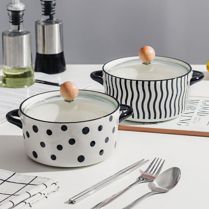 Keramik-Instant-Nudelschüssel mit Deckel, Wind, gut aussehende binaurale Suppenschüssel, Studentenwohnheim, Reisschüssel, Salatschüssel, groß