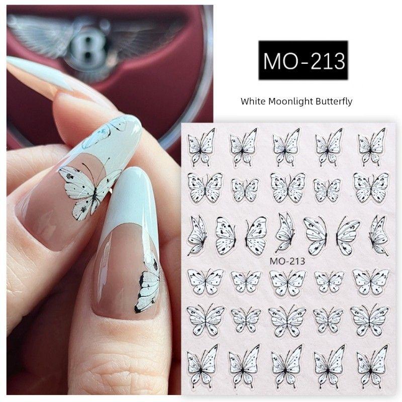 

2024 New Nail Beauty Stickers Minimalist White Butterfly Shell Light Glass Butterfly Stickers Fairy Butterfly Nail Sticker MO-213 Minimalist White Butterfly