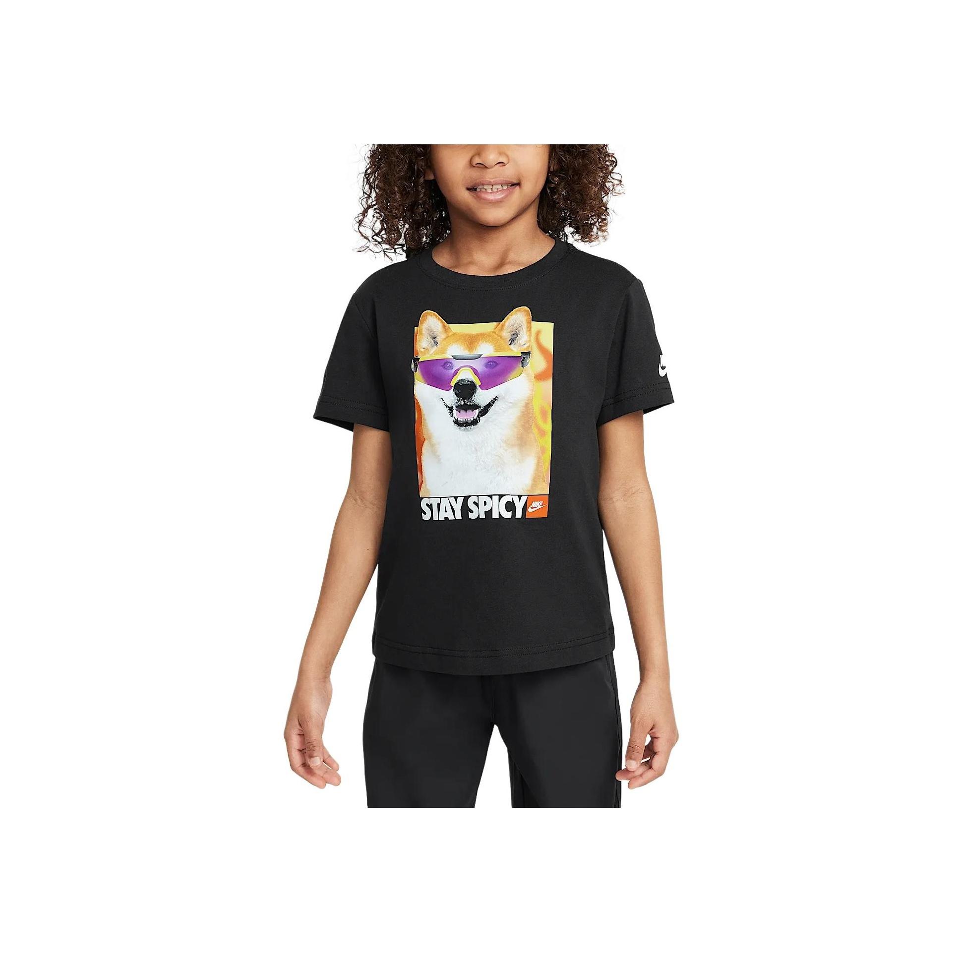

Nike T-Shirt Stay Spicy Brand Logo Letter Round Neck Drop Shoulder Short Sleeve Kids tops Black IM4474-010 4