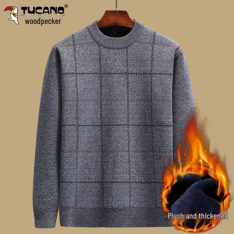 Woodpecker Dad Fleece-Lined Sweater: Warm, Thick Knit for Autumn/Winter – Ideal for Middle-Aged and Elderly, Perfect for Grandpa.