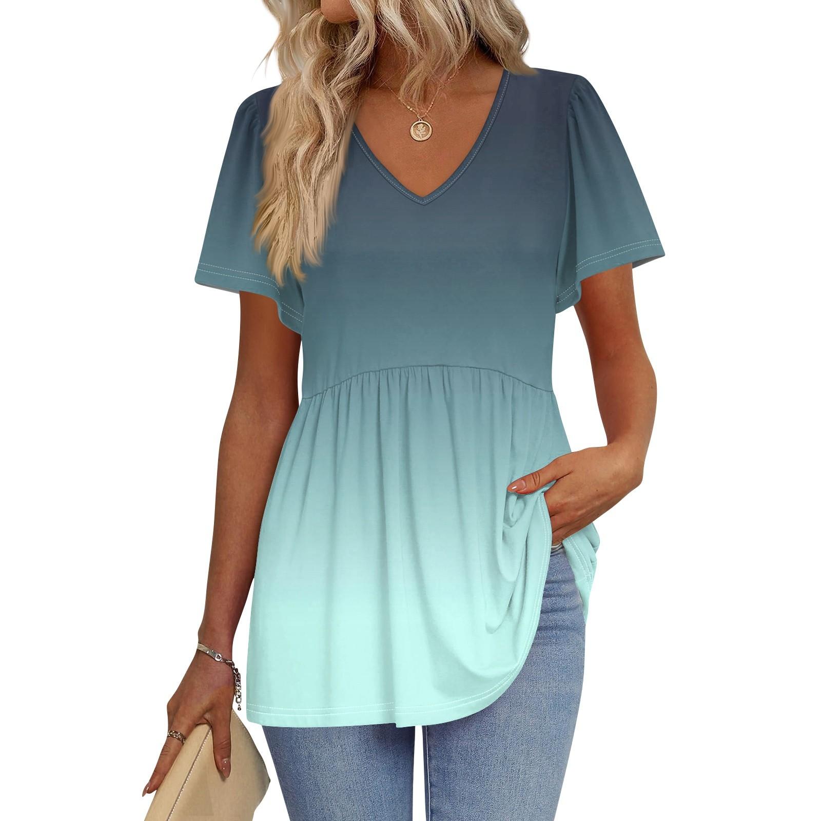 

Женские рубашки с коротким рукавом и оборками, повседневные наряды, модная футболка, топ L синий