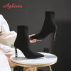 Fashion Aphixta Black Knitting Elastic Women Socks Boots Shoes Elegant Metal Thin High Heel Pointed Toe Ankle Boots for Women