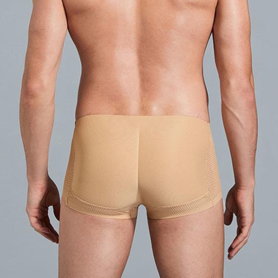 Men Breathable Mid-rise Underpants Solid Color Butt Lift Shaper Hip Pad Shorts Panties Fake Butt Seamless Underwear