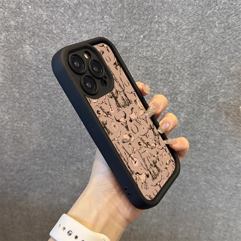For Samsung Galaxy A15 A16 A35 A55 A14 A34 A54 A33 A52 S25 S24 Ultra S23 S22 Plus S21 FE Case Western Graffiti Brown Soft Cover