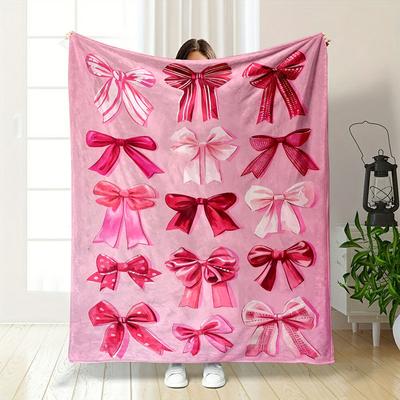 Pink Bow Pattern Blanket Bedroom Blanket for Livingroom Couch Lunch Break Soft Throw for Friend's Festival Gift