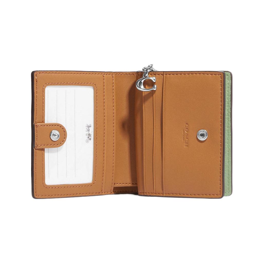 New COACH Snap Wallet Leather Card Holder, Wallet Mini Women's Grass Green C2862-SVTY6