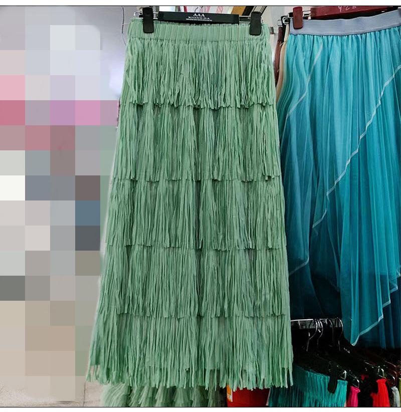 2025 Frühling/Sommer Koreanischer Nischenrock mit einfarbiger Quaste, hohe Taille, mittellang