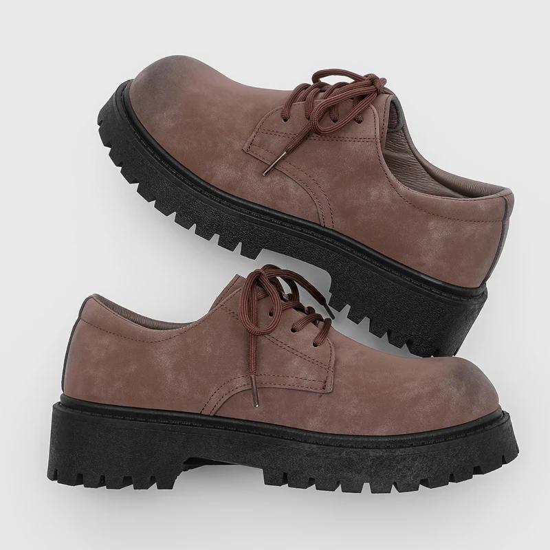 

Men s British Retro Wide Round-Toe Derby Shoes Outdoor Business Platform Men s Shoes Chunky Casual Leather Shoes Zapatos Hombre 42 коричневый