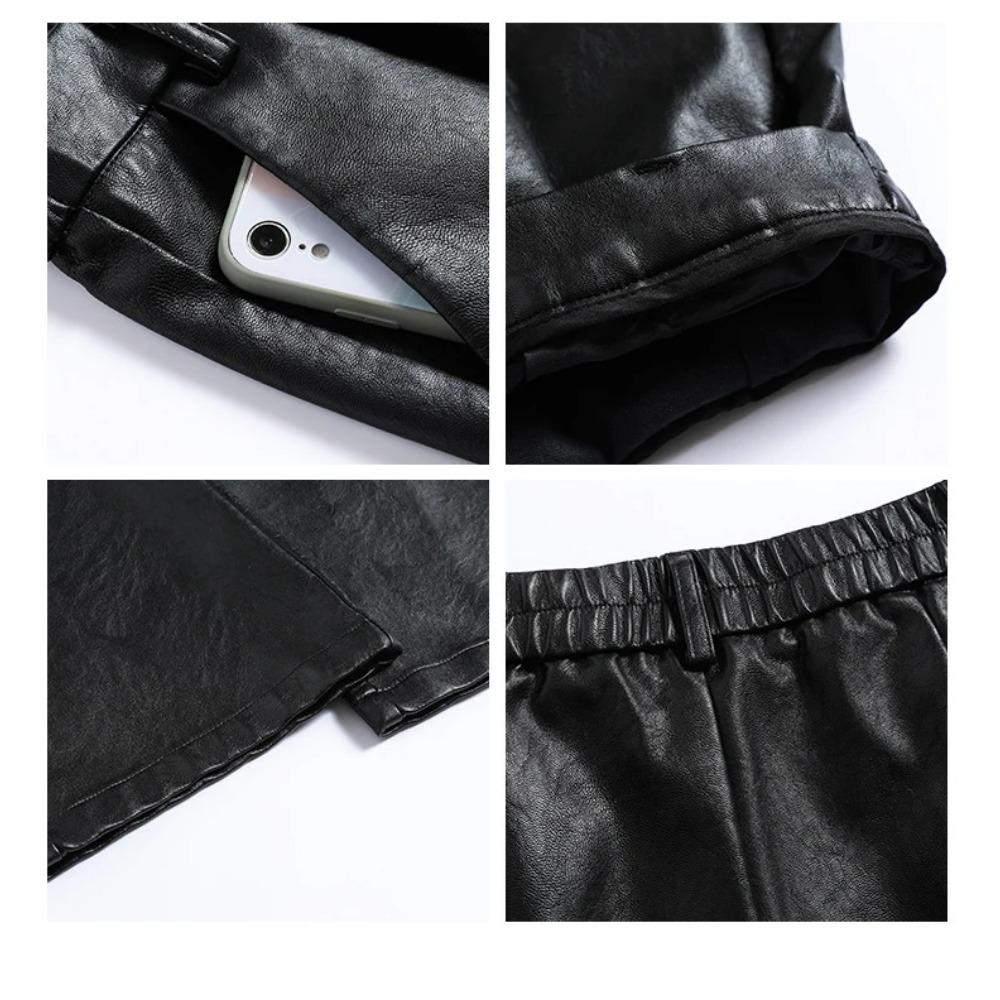 PU Leather Pant Women High Waist Straight Pant Spring Clothes Solid Pocket Streetwear Chic Black Faux Leather Trousers