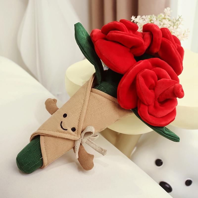 Everlasting Plush Rose Bouquet Toy With Smiley Face Soft Simulated Flower Decor Romantic Valentine‘S Day Gift For Girls Kids