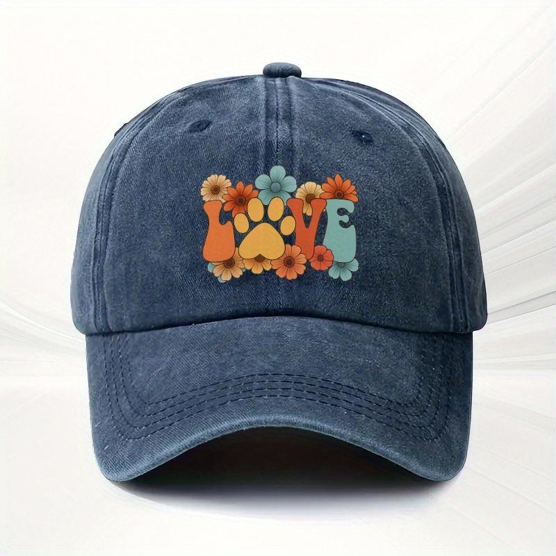 Pet Paw Love Floral Retro Baseball Cap Unisex Casual Polyester Vintage Adjustable Outdoor Hat