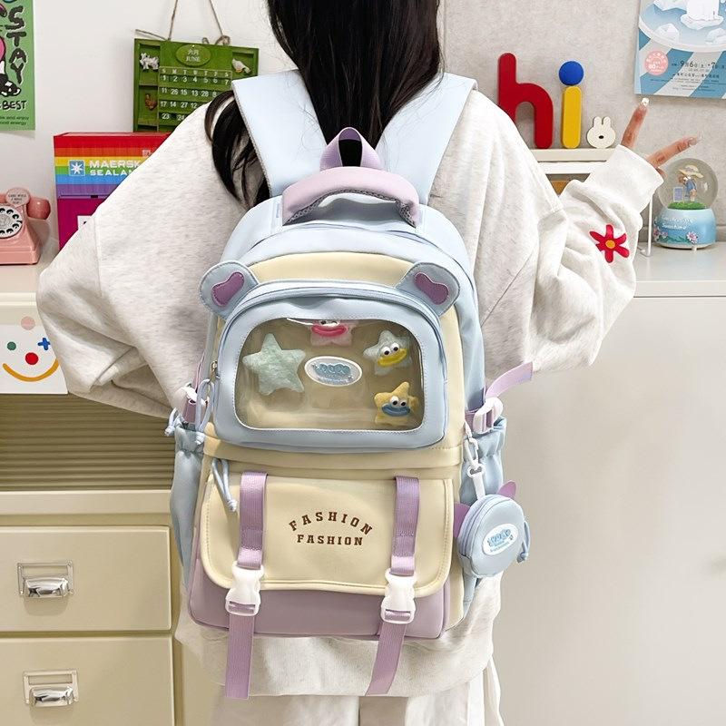 Transparent Pain Bag for Girls and Men's Backpack Contrast Color Splicing Large Capacity Primary and Secondary School Students Backpack
