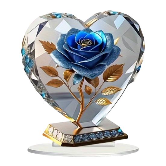 Квіткова акрилова табличка 2D Пласка троянда Настільний знак для офісу Спальні Робочого столу Кристалічний ефект Квіткова табличка-троянда для мами Дружини Бабусі