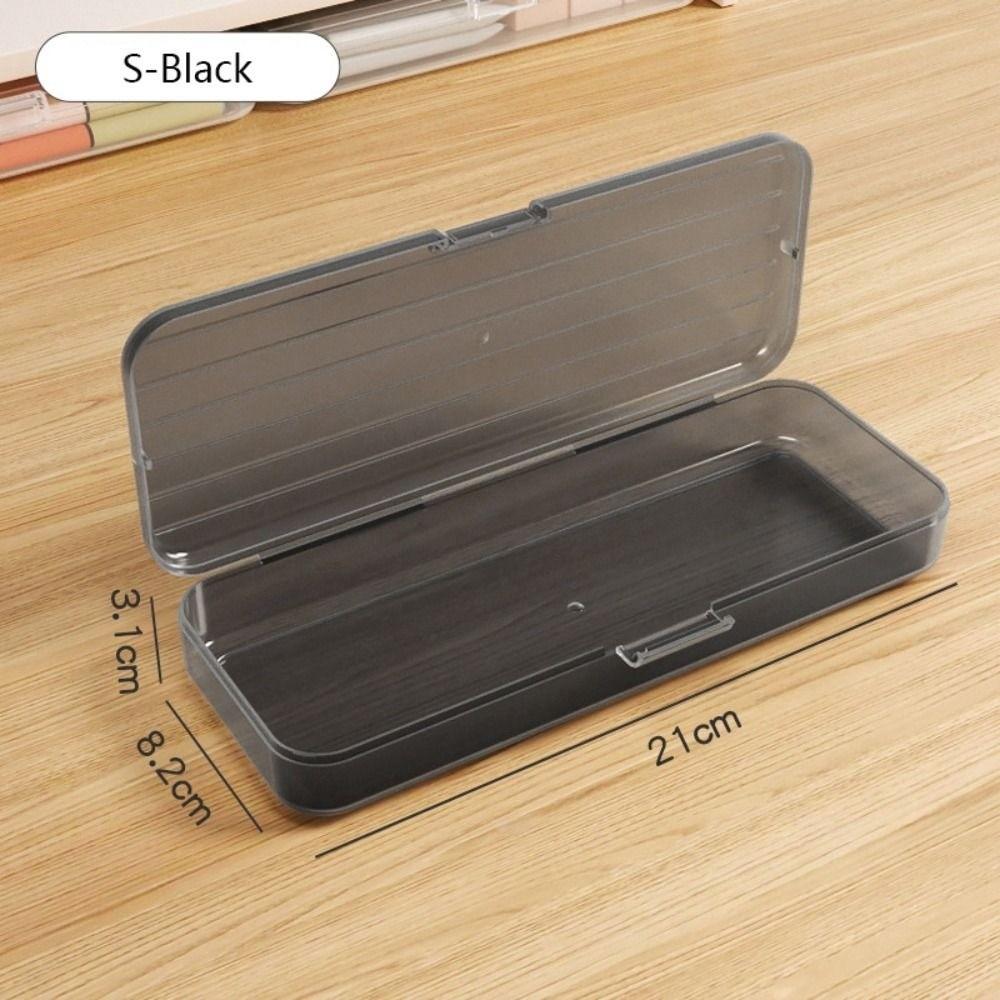 Transparent Stationery Box Plastic Pen Box High Quality Desktop Organizer School Office Black S 01