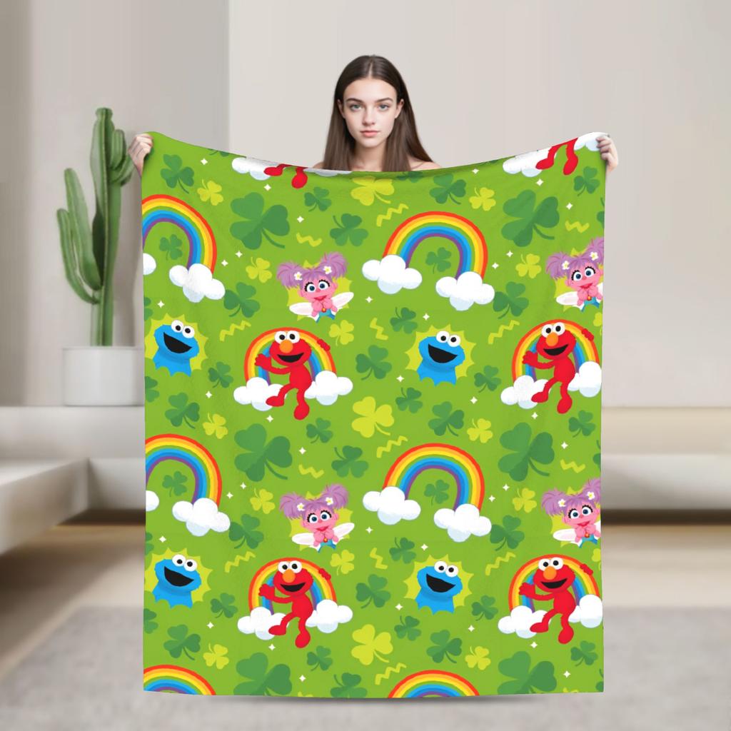 Oscar the Grouch Big Face Blanket S-Sesames Streets Warm Soft Plush Bedding Throws For Couch Chair Sofa Bed Bedspread Bed Cover