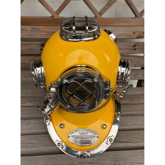 U.S Navy Yellow Antique Diving Helmet - Mark V Deep SCA Scuba Divers Helmet
