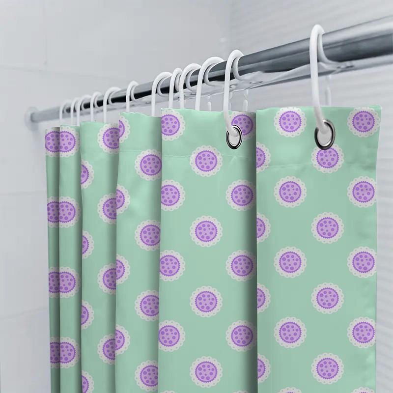 Vintage Polka Dot Shower Curtain Mint Green Purple Floral Design For Bathroom Decorations Size: 60''X72'' (152Cm X 183Cm)
