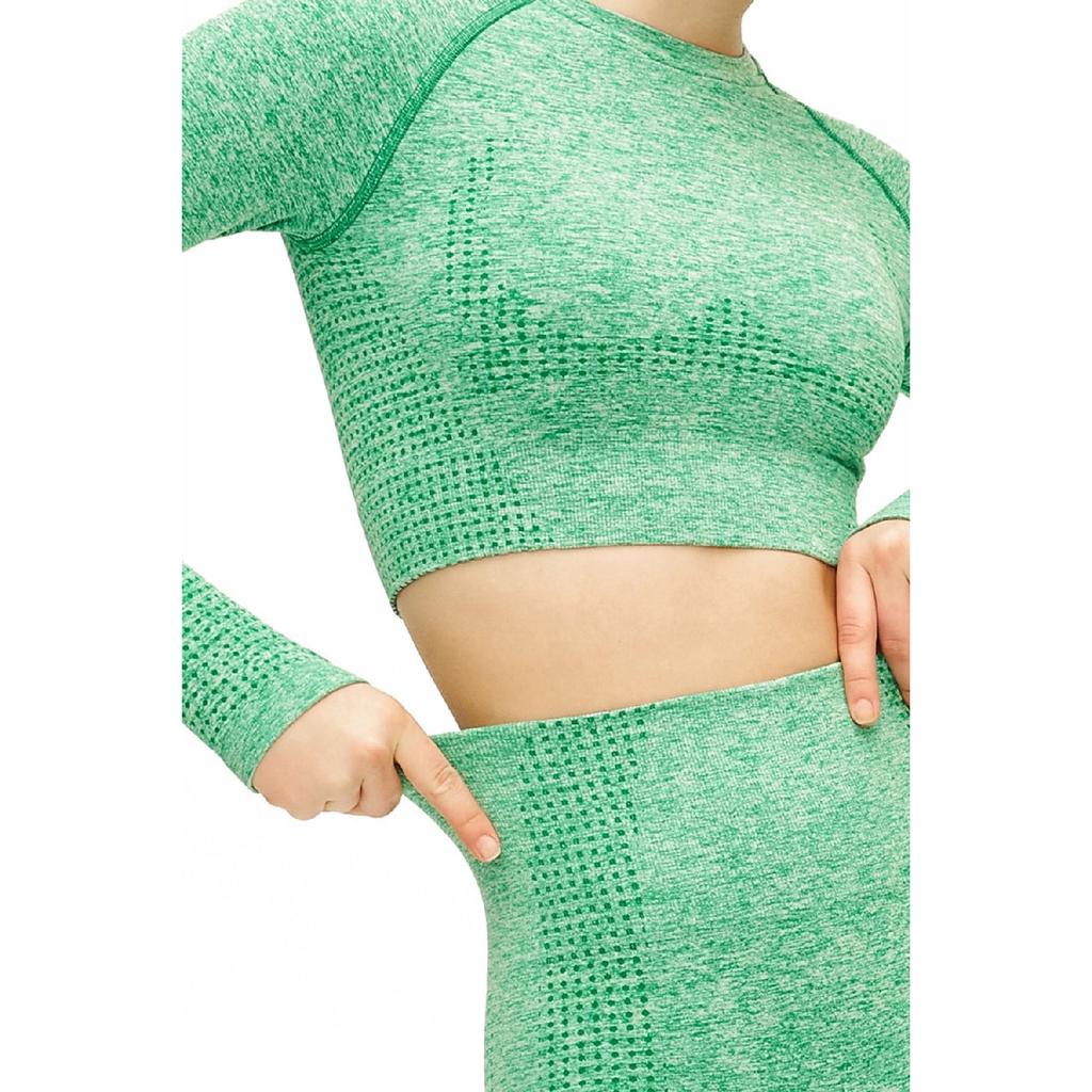 Seamless High Waist / Seamles Gathering Bottom Top Set Leggings And Long Sleeve Bustier S-1905