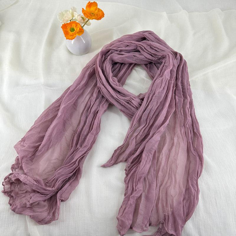 Solid Color Wrinkled Cotton and Linen Winter Warm Scarf
