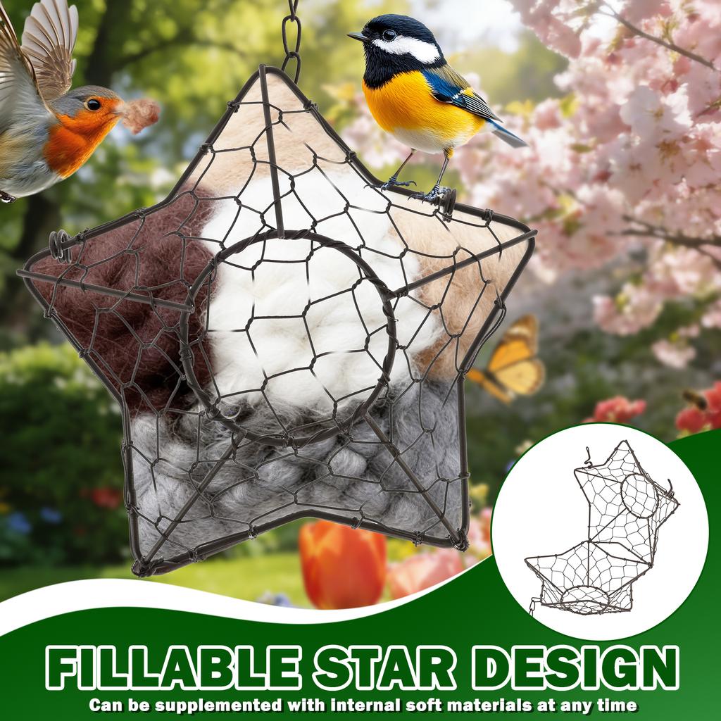 Handmade Alpaca Fiber Bird Nest Star Refillable Natural Alpaca Wool Winter Bird Tree Shelter Hanging Bird Nest Supply Holder