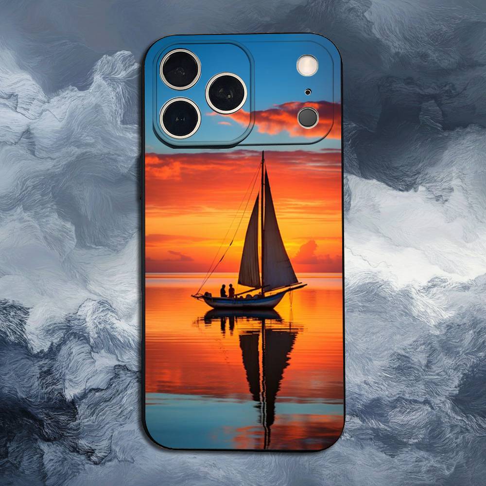 Sailing Boat For iPhone 12,16,11,14,15,17,13,X,Mini,SE,XS,Plus,Pro Max,8,7,XR,Soft Silicone Black Case