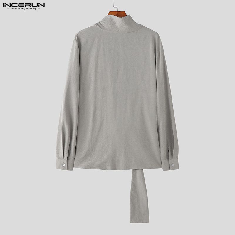 INCERUN 2PCS Men High Neck Long Sleeve Twisted T-shirt Long Ruffled Layers Pants Culottes Sets Outfits