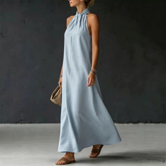 Rochie Maxi de Vară pentru Femei Fără Mâneci cu Gât pe Gât A-line Lungă Casual Fluidă pentru Plajă Vacanță Rochie de Soare