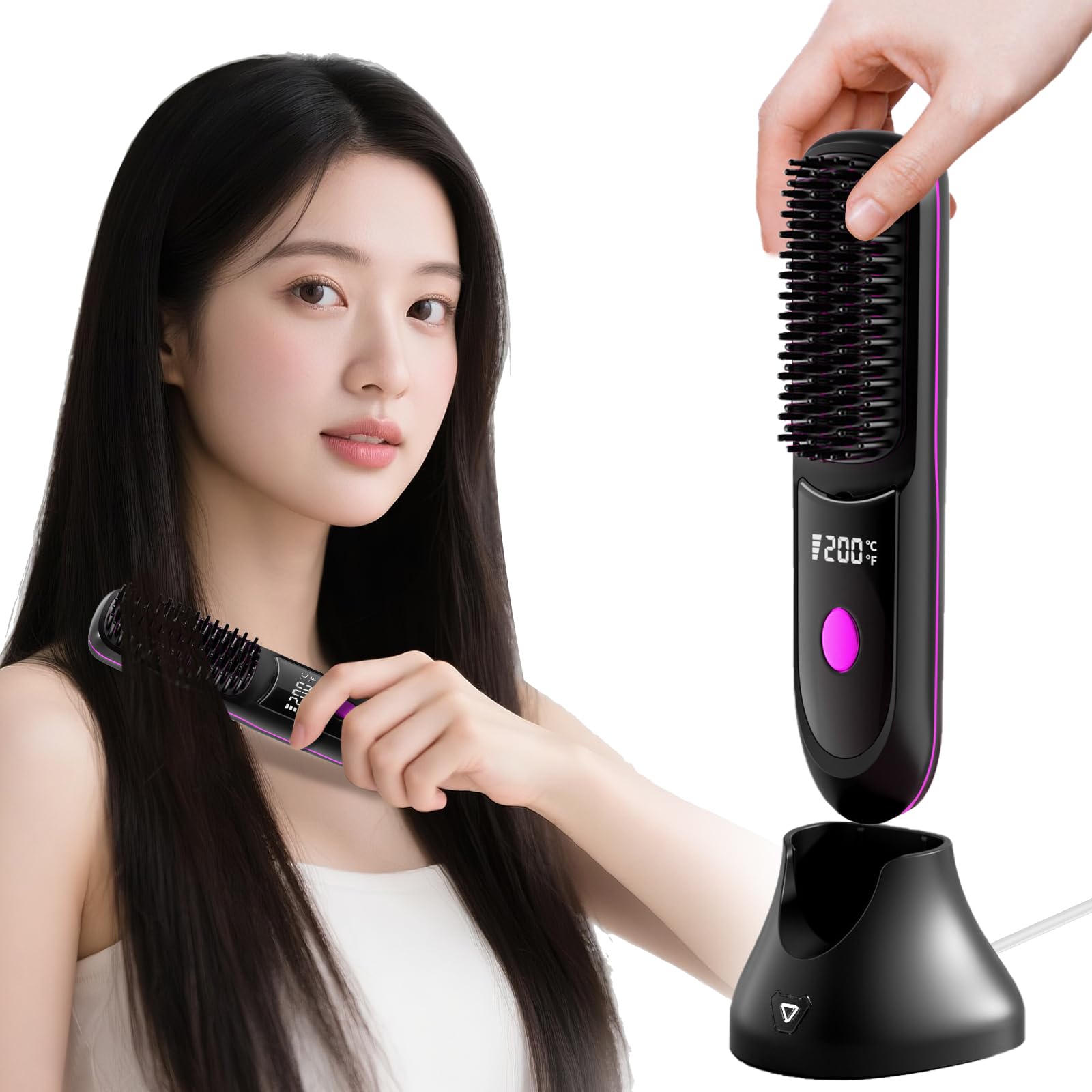 

BlueCrest Cordless Heated Hair Straightener Brush - Negative Ion Straightener & Curler - Anti-Static - Easy to Use - 2-Way Electric Hair Brush - Type-