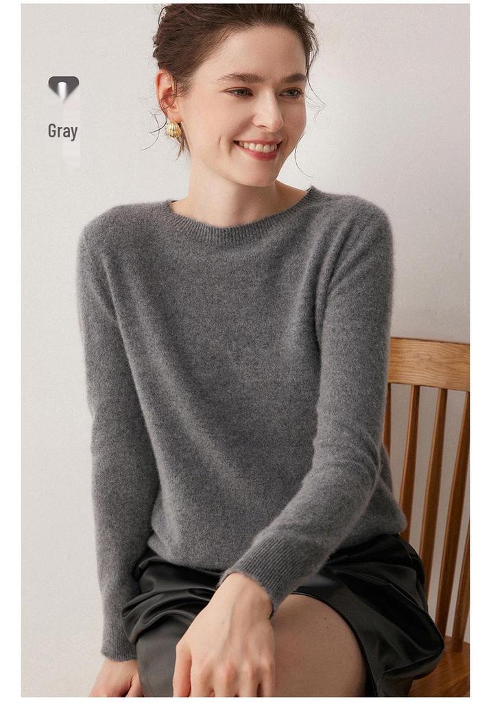 Pull en tricot uni à col rond 100 % cachemire pour femme