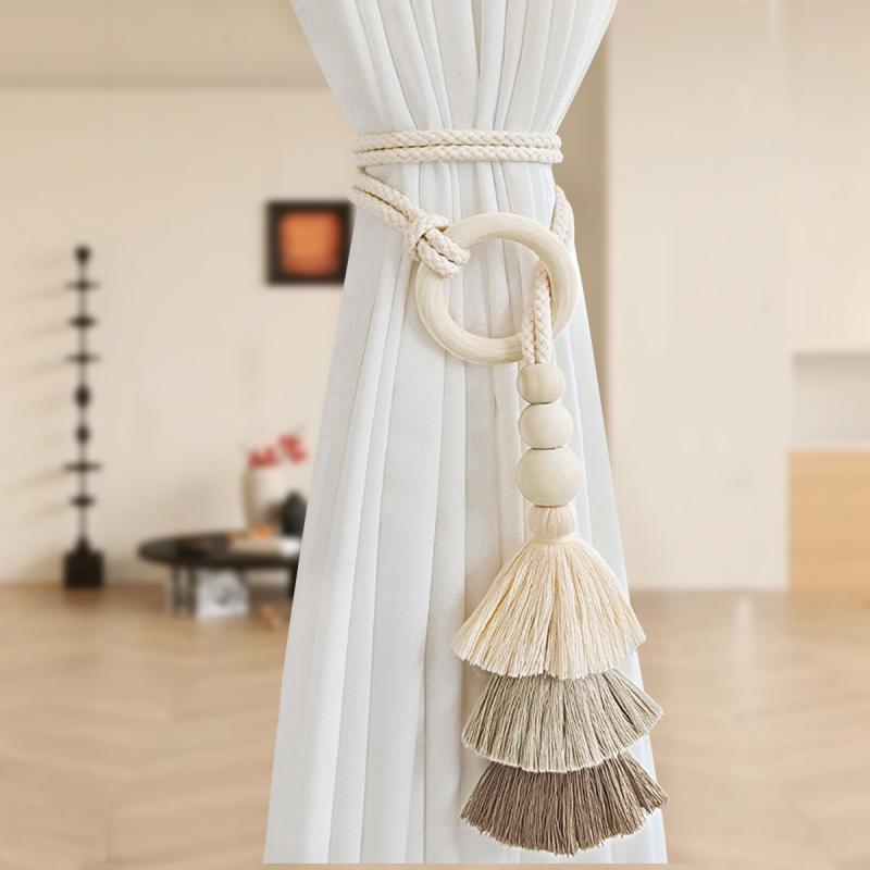 

Богемные подхваты для штор с кисточками, тканые подхваты с завязками, бахрома, оконные аксессуары, декор комнаты бежевый