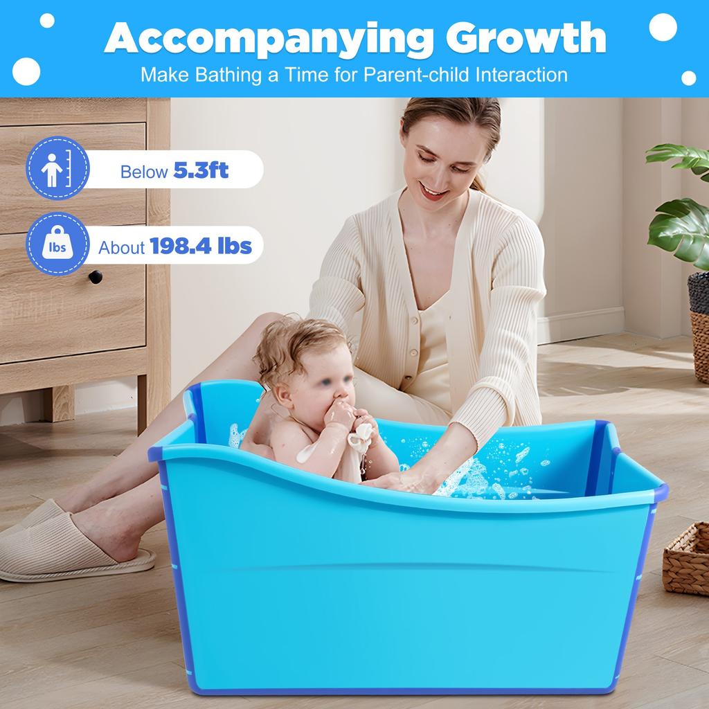 Bymaocar Foldable Independent Thick Plastic Bathtub, RV Bathroom Blue Large-size Bathtub for Steam Baths & Children's Swimming