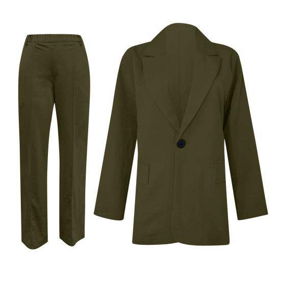 

Женские костюмы-двойки для бизнеса с лацканами с вырезом, на одной пуговице, нарядный блейзер и брюки, комплект, повседневный офисный рабочий комплект S армия зеленый