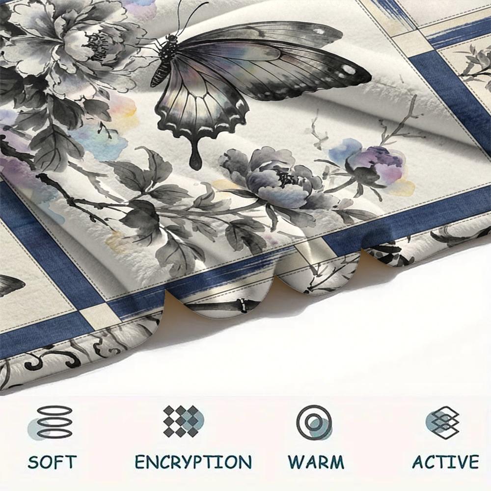 Butterfly Decoration Print Flannel Blanket, High Quality Comfortable for All Seasons, Home Decor, Warmth and Comfort, Perfect for Christmas Gifts23