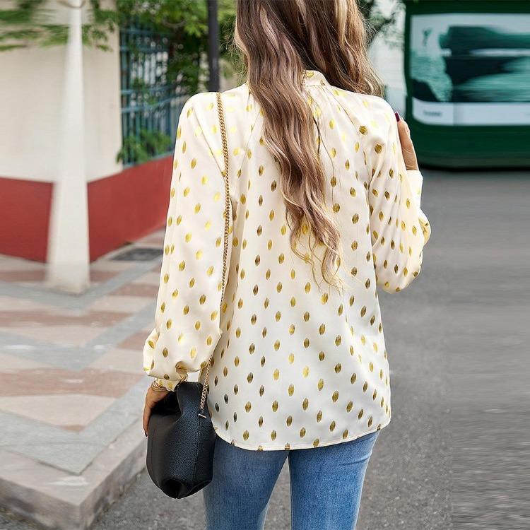 Women's Loose Hollow Out Blouse Long Sleeve O Neck Top Autumn Winter Printed Commuter Casual Tops