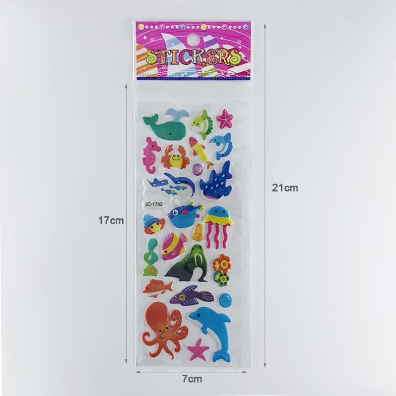8 Sheets/Pack Marine Life Dolphin Fish Cartoon Sticker 3D Cute Bubble PVC Stickers for Kids Boy Girl Funny Learning Toys