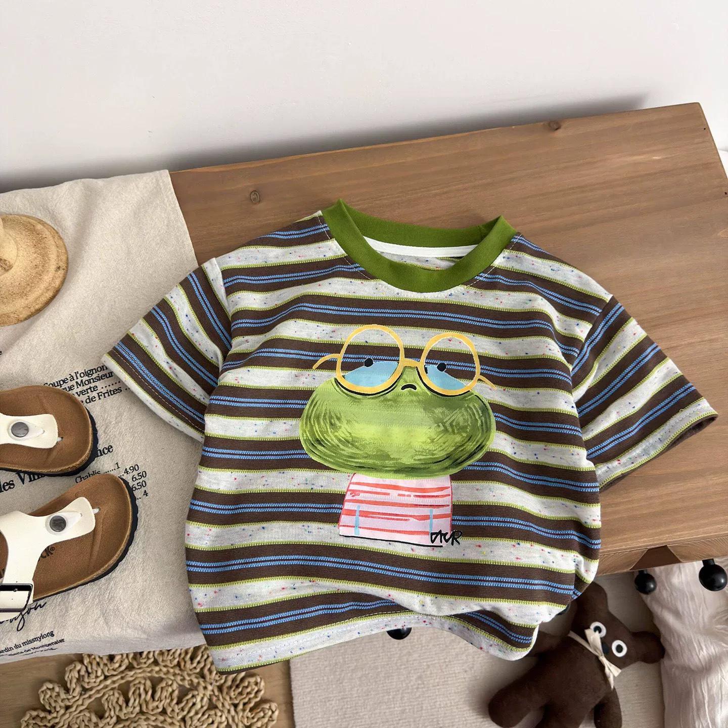 Boys Striped Summer T-shirt - 2026 New Style, Short Sleeve, Breathable and Trendy 140cm