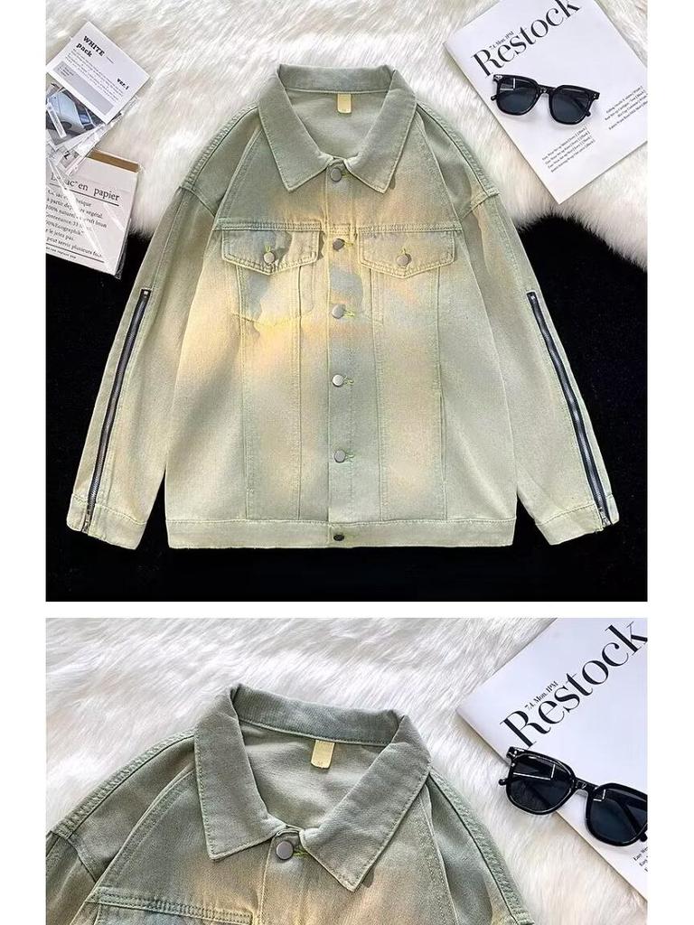 Unisex Trendy Zipper Denim Jacket: American Hong Kong Style for Spring & Autumn