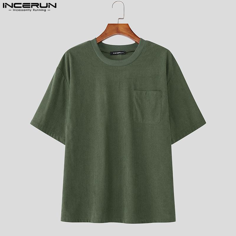 INCERUN Two Pieces Outfits Men Lapel Neck Corduroy Short Sleeve T-Shirt Long Harem Pants Sets