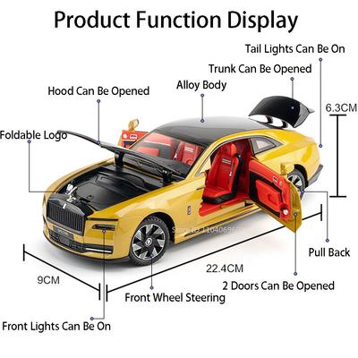 1:24 Rolls Royce Phantom Spectre Model Toy Car Diecast Metal Sound Light Pull Back Collection Toys Vehicle Models Gift Ornaments