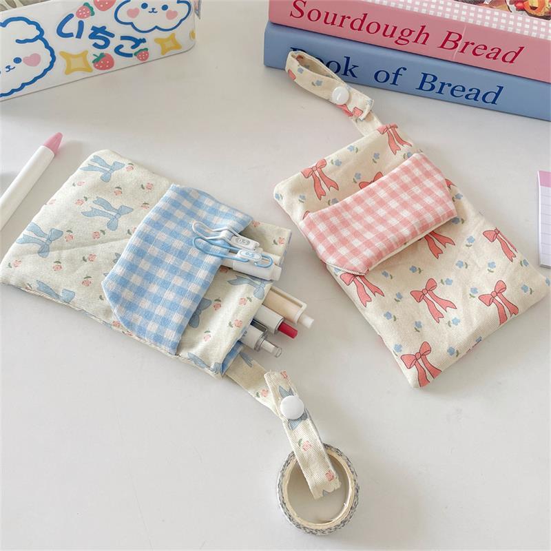 Cute Bowknot Floral Nurse Pencil Case Storage Bag Chest Pocket Large Capacity Handbag Women Portable Double-Layer Pen Bag Gifts