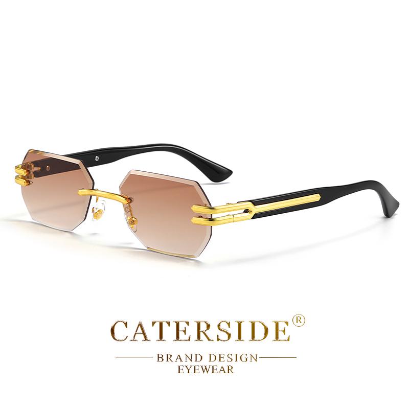 

CATERSIDE New Men s Frameless Sunglasses Fashion Polygonal Gradient Mirror Lenses Metal Frame Women s Party Outdoor Sun Glasses