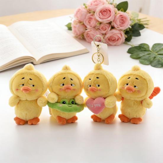 Worried Duck Plush Keychain Cute Stuffed Animal with Random Accessory Soft Bag Charm & Car Decoration Gift for Kids Adults