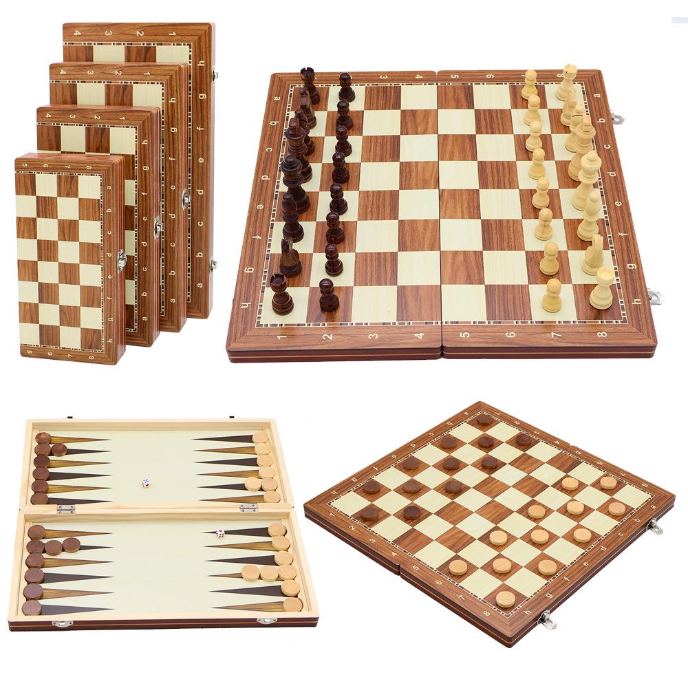 Magnetic Three-in-One Folding Wooden Chess Set for Beginners