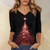 3/4 Sleeve Shirts For Women Print Christmas Tees Blouses Casual Plus Size Basic Tops Pullover