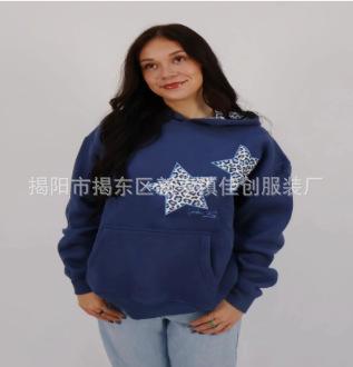 Unisex Hoodie Crew Neck Long Sleeve Oversized Sweatshirt Streetwear Leopard Star Patchwork Pullover Top