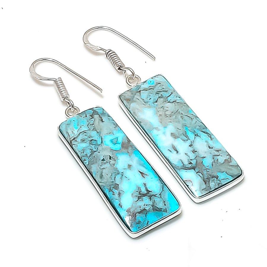 Natural Lace Agate Gemstone Handmade 925 Sterling Silver Earring 2.05  AE-11521