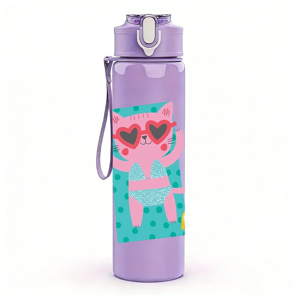 1PC Pink Phone Cartoon Pattern 750ml Color Plastic Sports Water Bottle Leakproof Flip Straw Lid Suitable for Sports Office Home Use