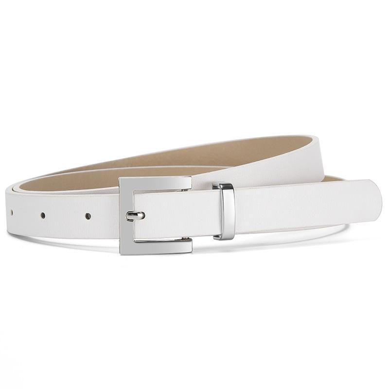 Women'S Simple Belt Premium Silver Buckle Dress Jeans Decorative Solid Color Belt Women